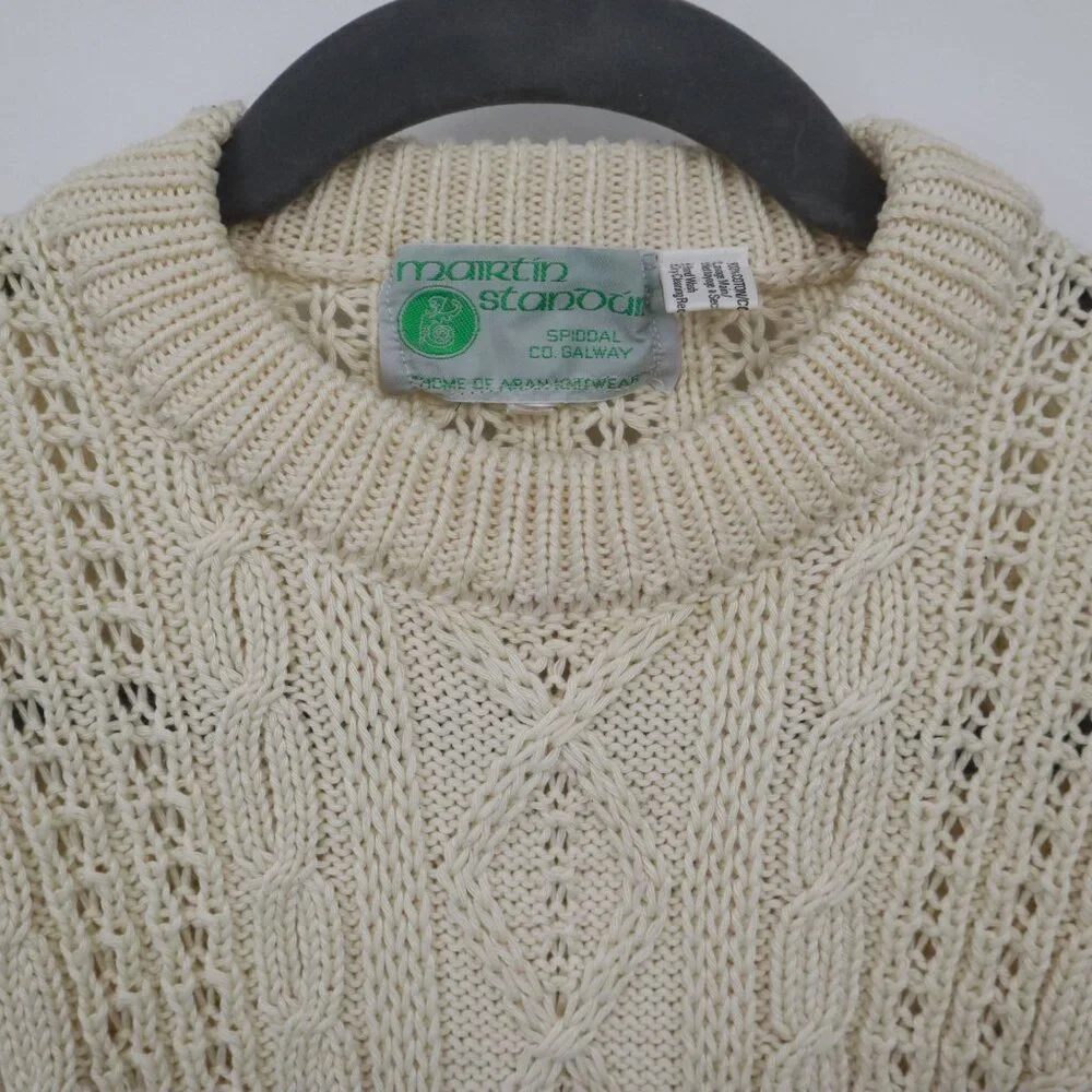 Mairtin Standun Cable Knit Sweater Unisex L Cream Fisherman Scandinavian Rustic‎